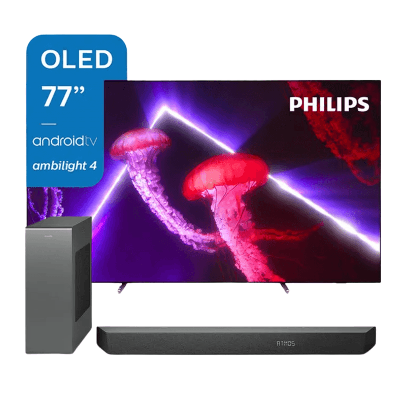 Combo TV Philips OLED 4K 77" + Barra de Sonido Fidelio